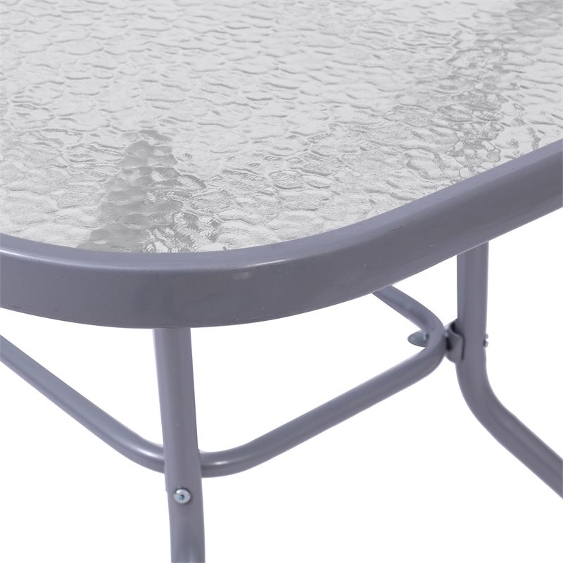 Afuera Living 47.25x27.5 Glass & Steel Patio Table with Umbrella Hole in Silver