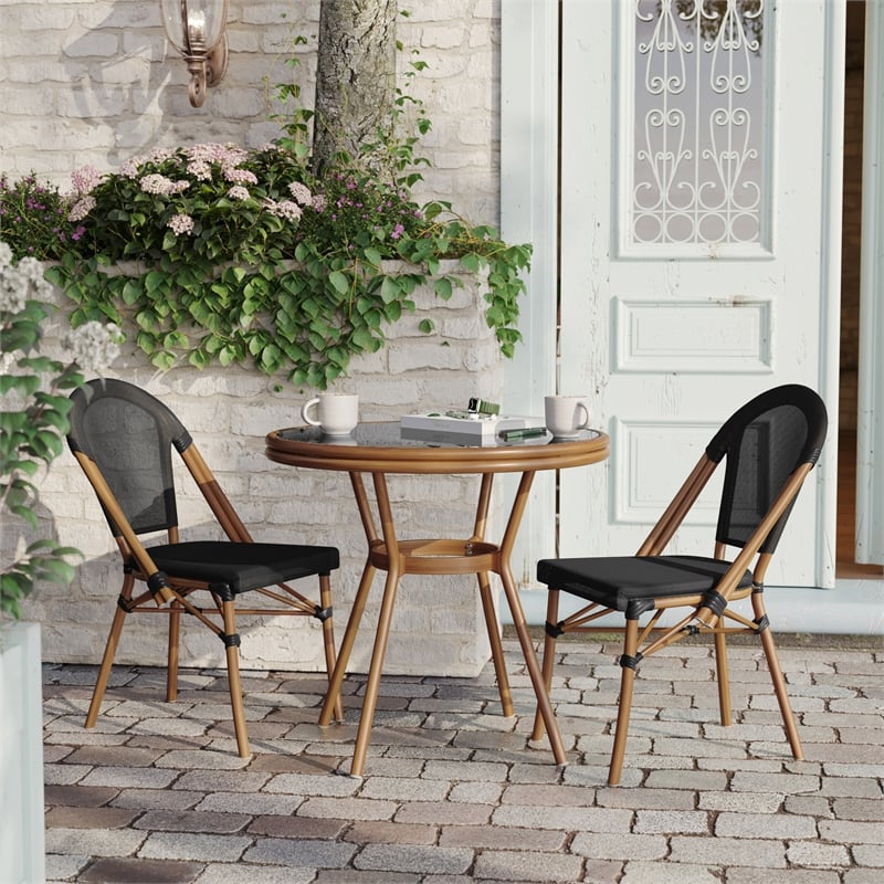 Afuera Living Indoor/Outdoor Commercial Glass Top Bistro Table in Black