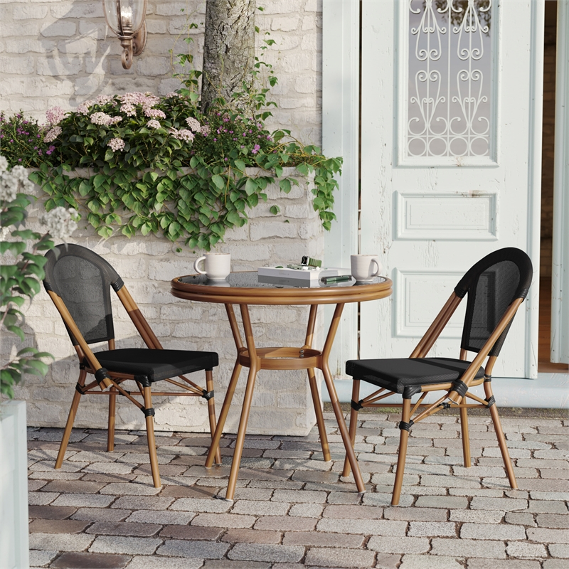 Afuera Living Indoor/Outdoor Commercial Glass Top Bistro Table in Black