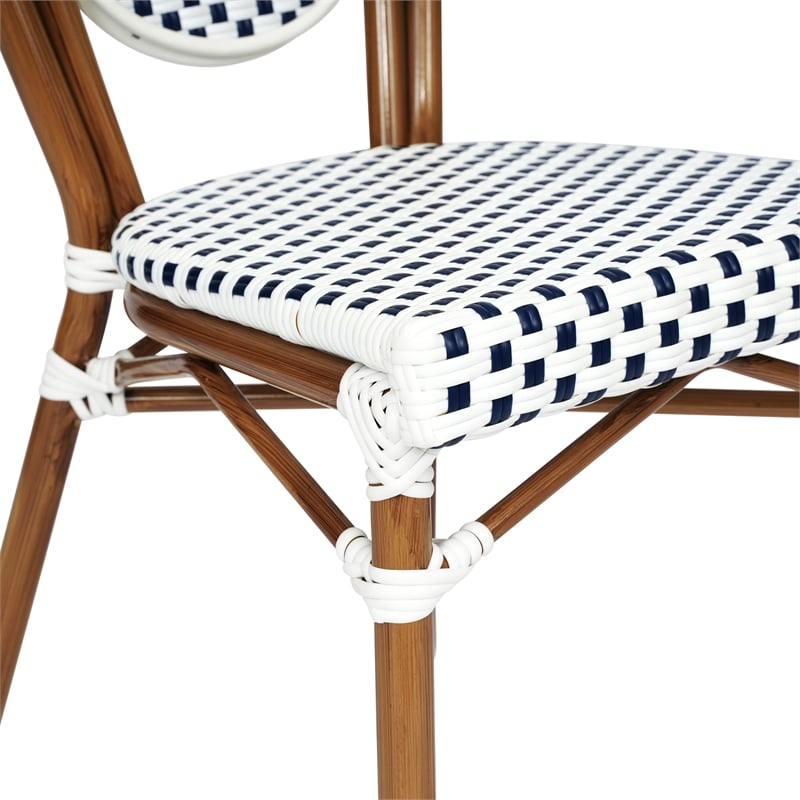 Afuera Living Paris Chair with Bamboo Print Metal Frame in White/Navy