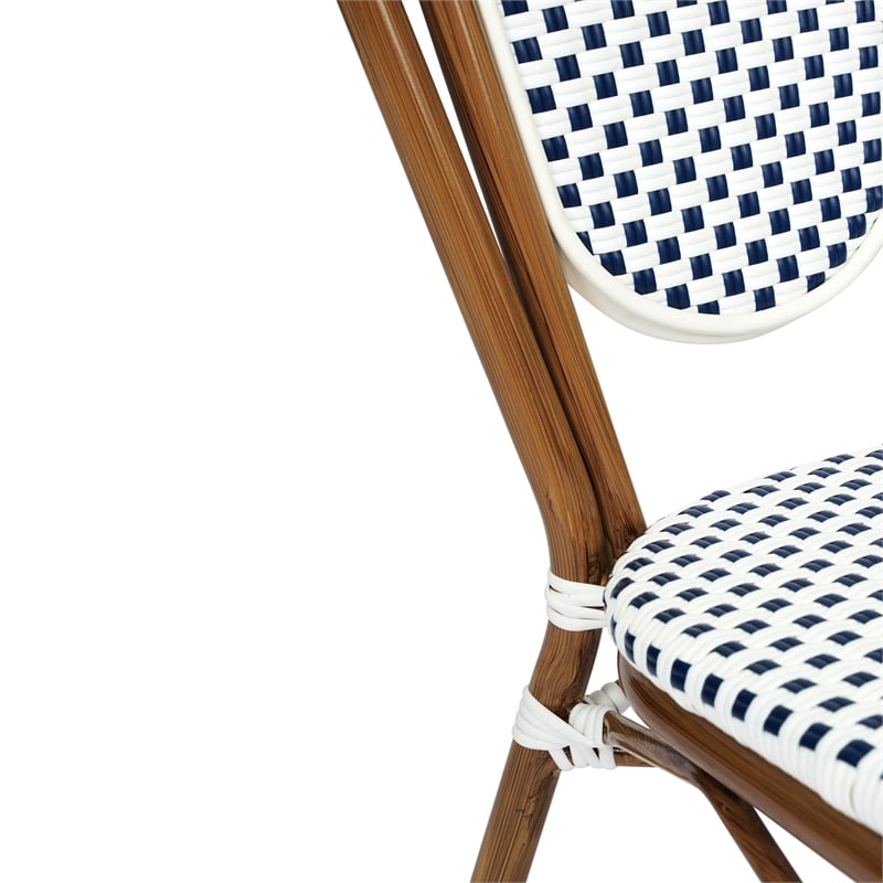 Afuera Living Paris Chair with Bamboo Print Metal Frame in White/Navy