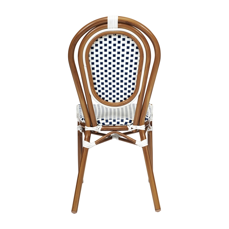 Afuera Living Paris Chair with Bamboo Print Metal Frame in White/Navy
