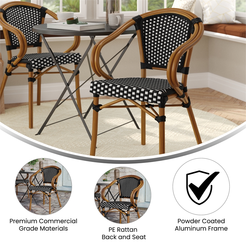 Afuera Living Paris Chair with Bamboo Print Metal Frame in Black/White