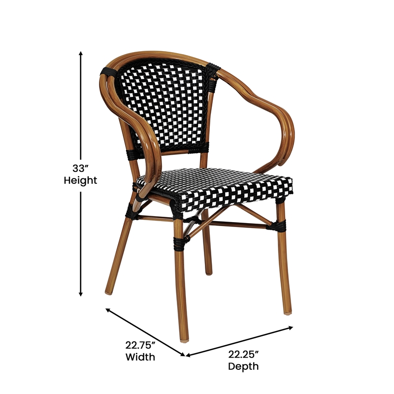 Afuera Living Paris Chair with Bamboo Print Metal Frame in Black/White