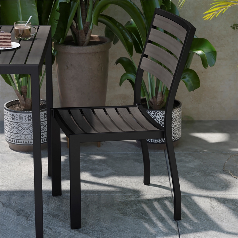 Afuera Living Outdoor Faux Teak Patio Side Chair with Gray Wash Poly Slats
