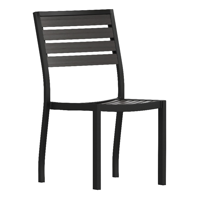 Afuera Living Outdoor Faux Teak Patio Side Chair with Gray Wash Poly Slats