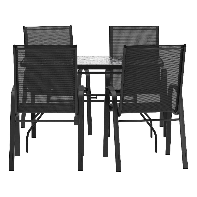 Afuera Living 5 Pc Outdoor Patio Dining Set with Glass Table & 4 Chairs in Black