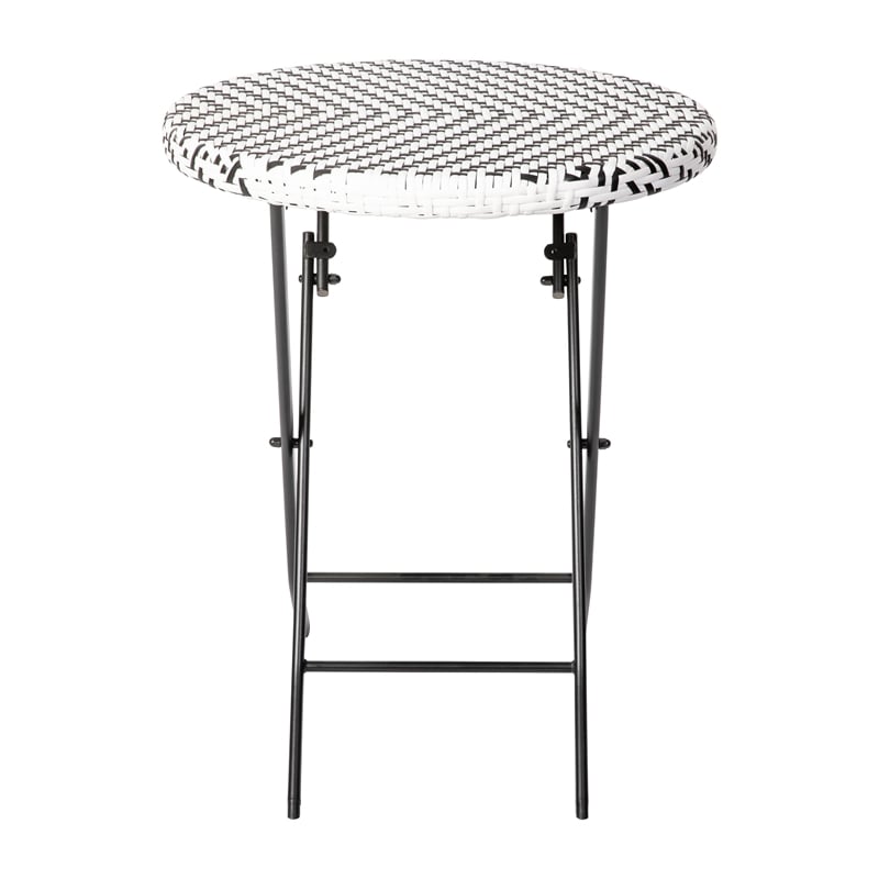 Afuera Living 3PC Black and White Indoor/Outdoor PE Rattan Folding Bistro Set