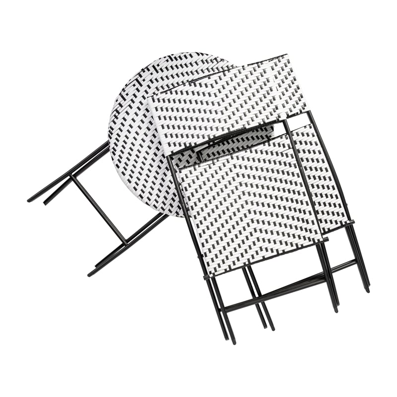 Afuera Living 3PC Black and White Indoor/Outdoor PE Rattan Folding Bistro Set