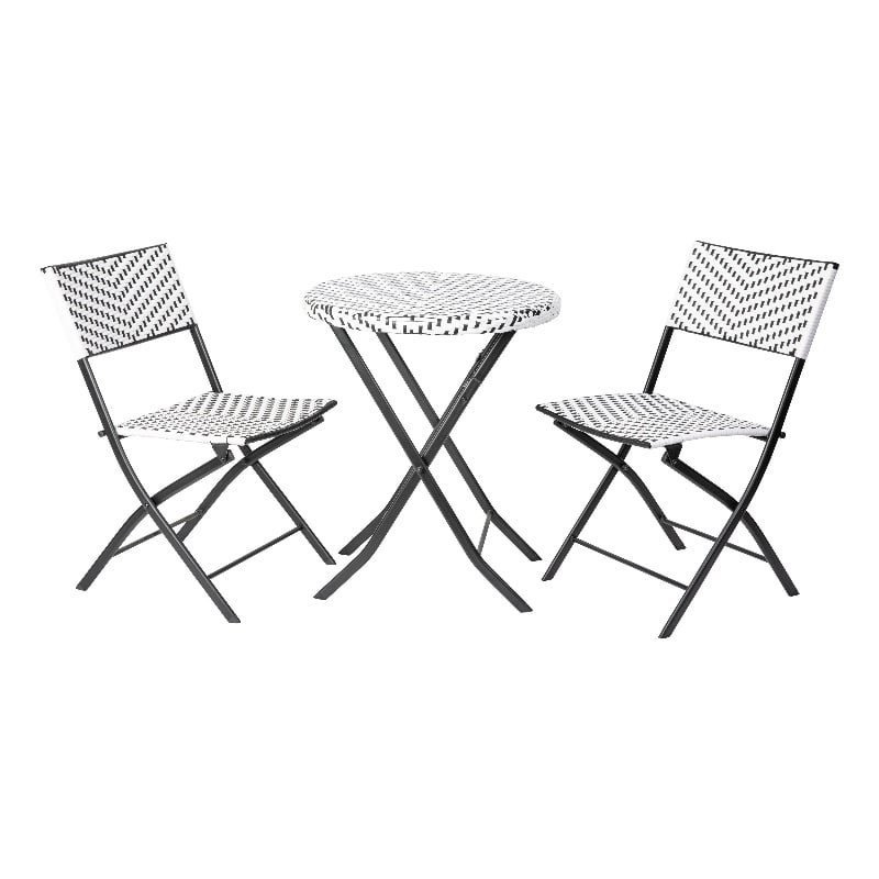Afuera Living 3PC Black and White Indoor/Outdoor PE Rattan Folding Bistro Set