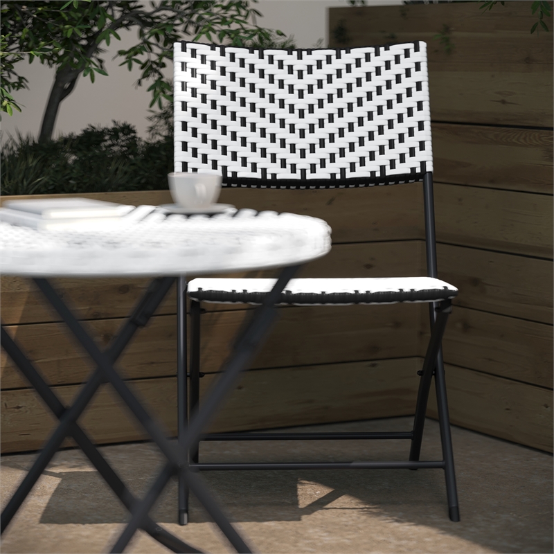 Afuera Living 3PC Black and White Indoor/Outdoor PE Rattan Folding Bistro Set