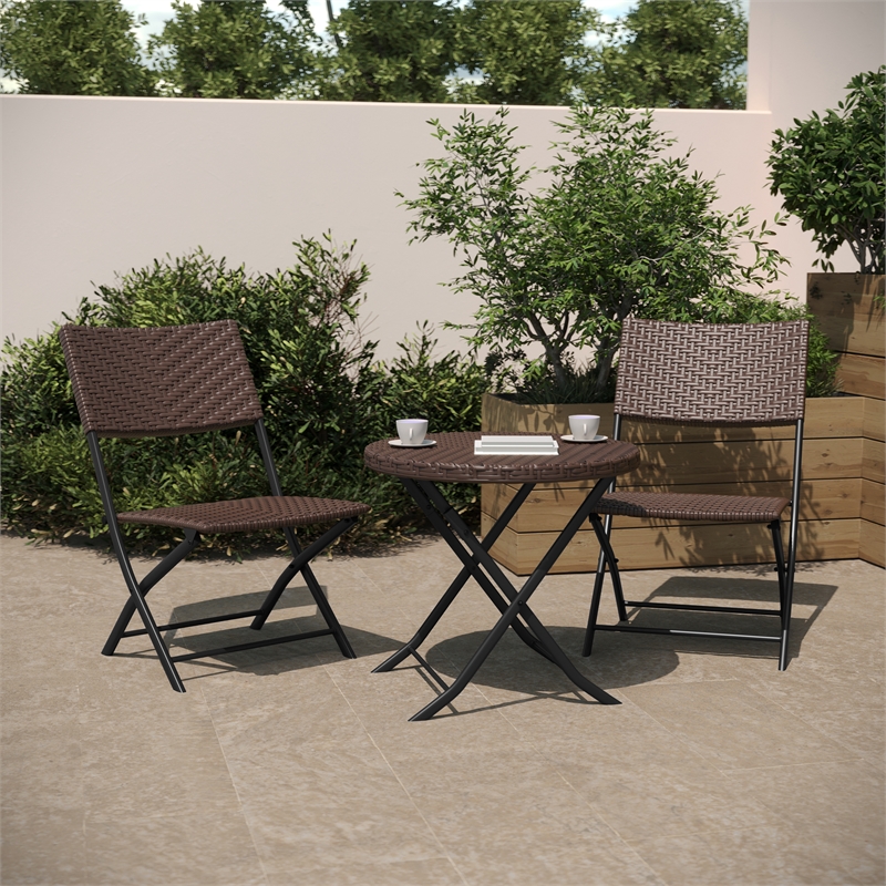 Afuera Living 3PC Brown and Black Indoor/Outdoor PE Rattan Folding Bistro Set