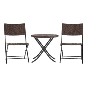 Afuera Living 3PC Brown and Black Indoor/Outdoor PE Rattan Folding Bistro Set