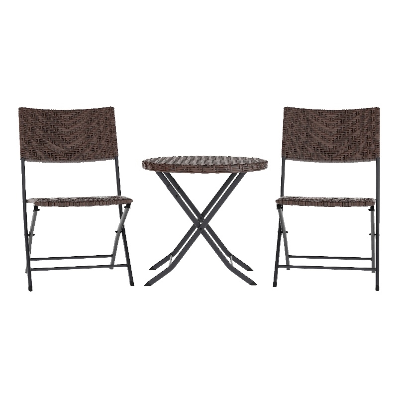 Afuera Living 3PC Brown and Black Indoor/Outdoor PE Rattan Folding Bistro Set