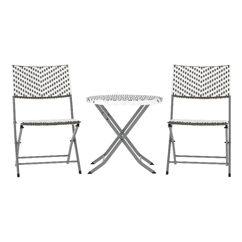 Afuera Living 3PC Gray/White & Charcoal Indoor/Outdoor Rattan Folding Bistro Set