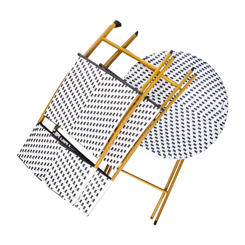 Afuera Living 3PC Navy and White Indoor/Outdoor PE Rattan Folding Bistro Set