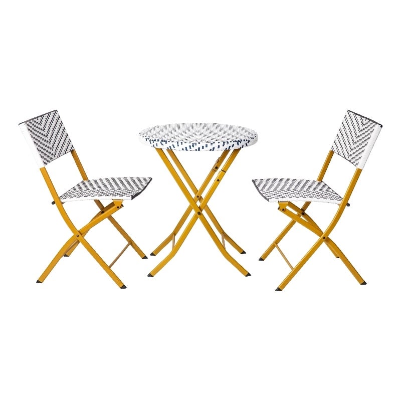 Afuera Living 3PC Navy and White Indoor/Outdoor PE Rattan Folding Bistro Set