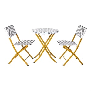 Afuera Living 3PC Navy and White Indoor/Outdoor PE Rattan Folding Bistro Set