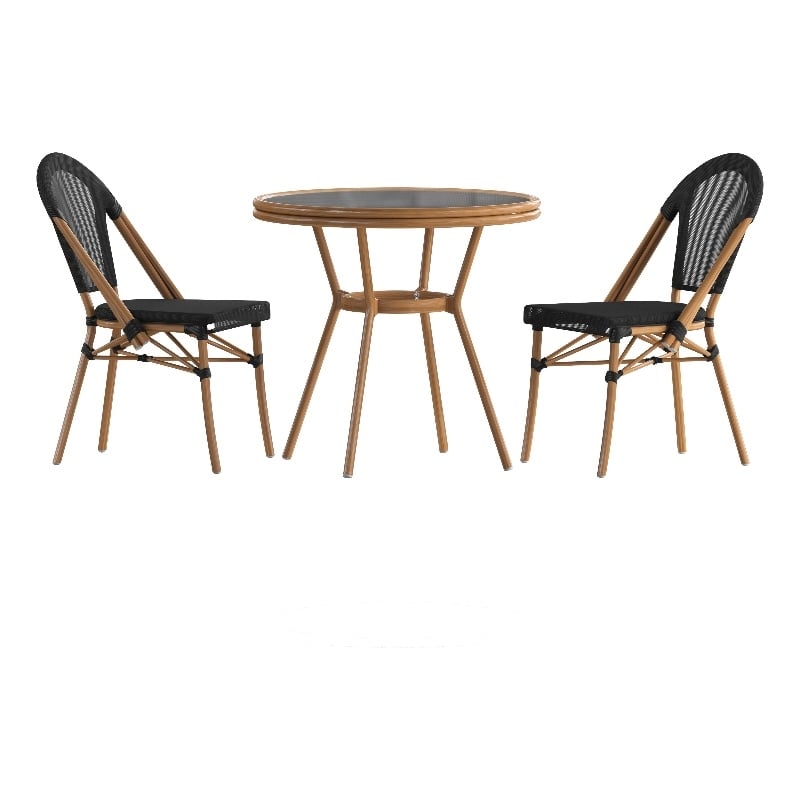 Afuera Living Indoor/Outdoor Bistro Set with Table & Two Chairs in Black