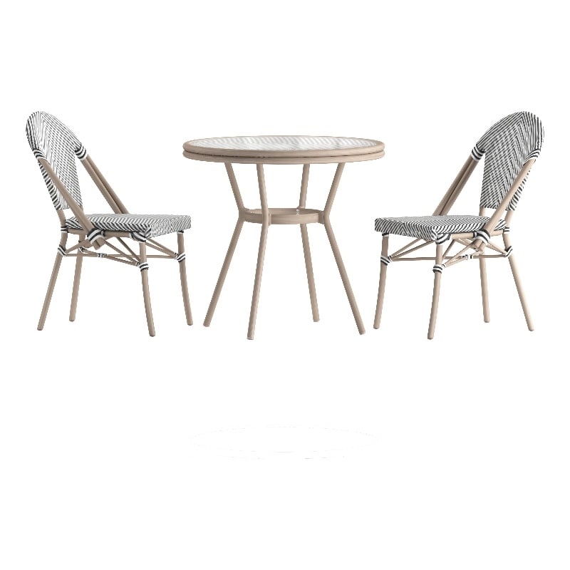 Afuera Living Indoor/Outdoor Bistro Set with Table & Two Chairs in Black/White