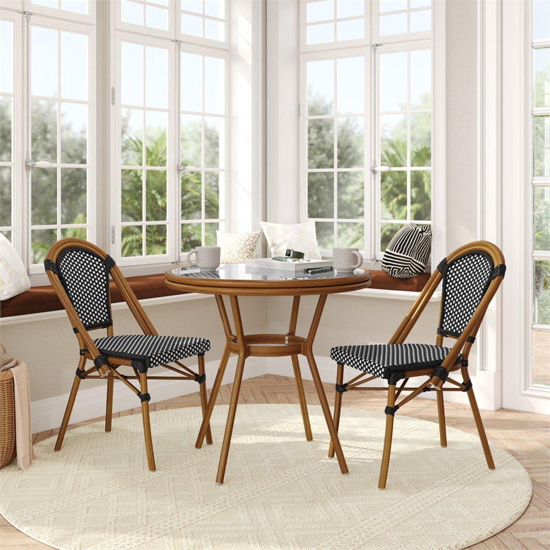 Afuera Living Indoor/Outdoor Bistro Set with Table & 2 Chairs in Black/White