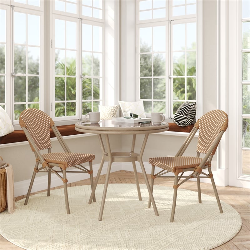 Afuera Living Indoor/Outdoor Bistro Set with Table & Two Chairs in Natural/White