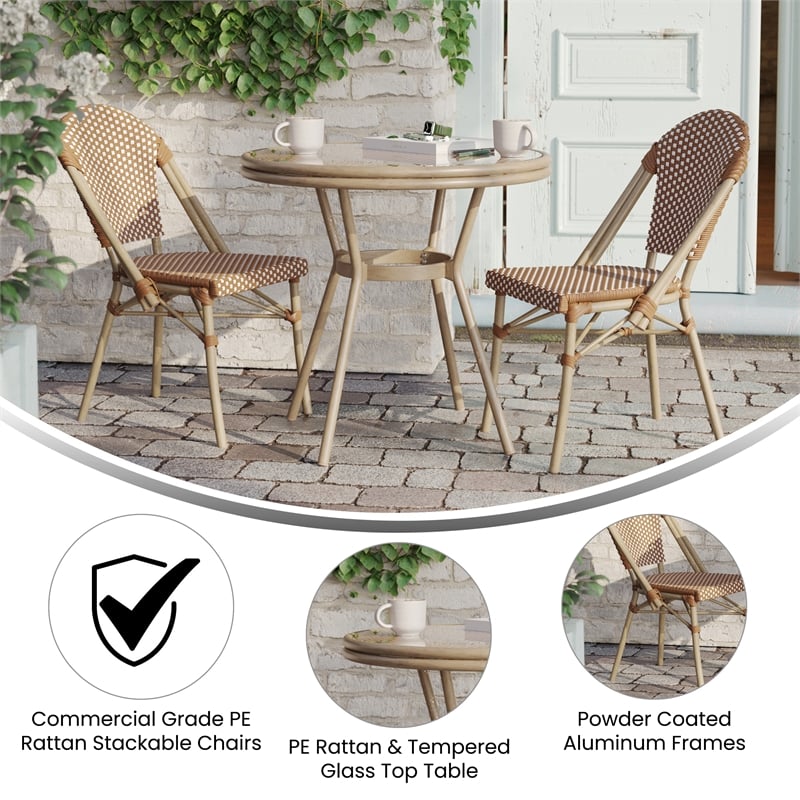 Afuera Living Indoor/Outdoor Bistro Set with Table & Two Chairs in Natural/White
