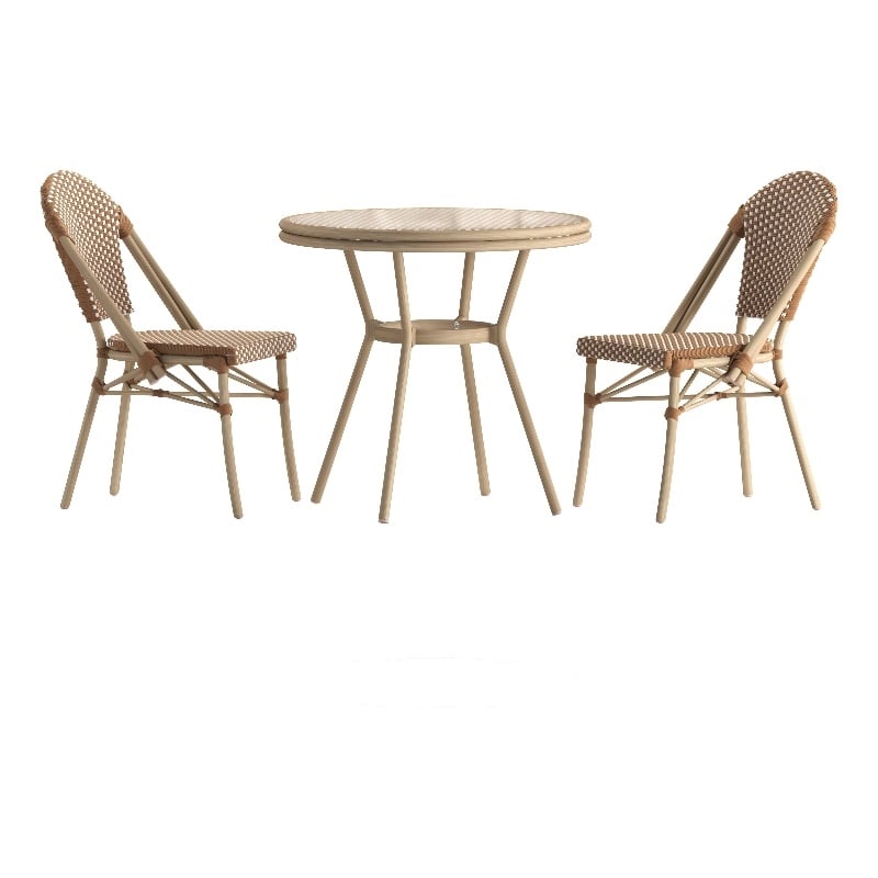 Afuera Living Indoor/Outdoor Bistro Set with Table & Two Chairs in Natural/White