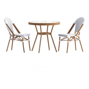 Afuera Living Indoor/Outdoor Bistro Set with Table & 2 Chairs in White/Gray