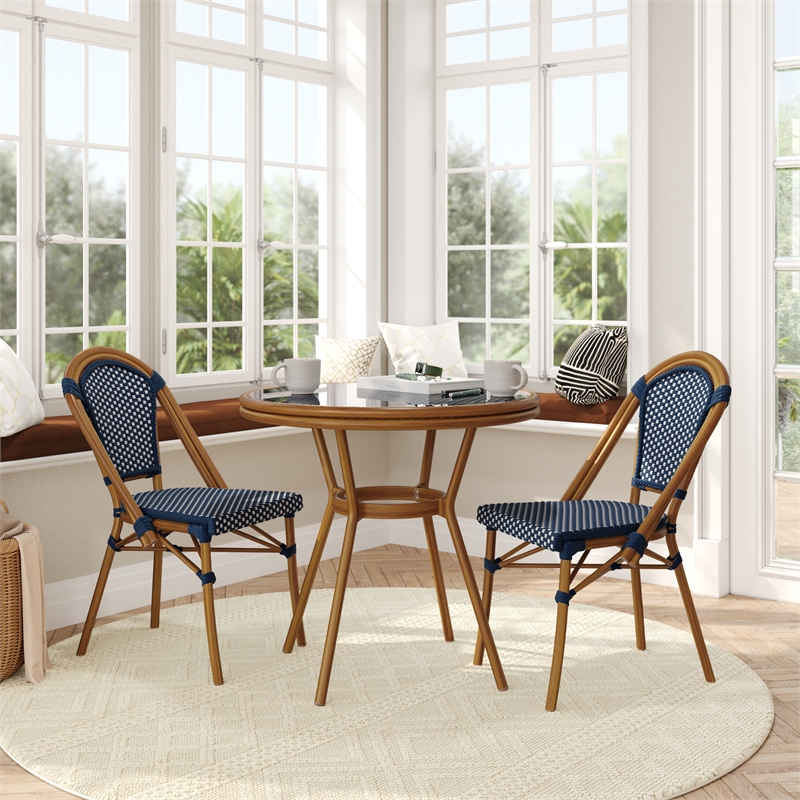 Afuera Living Indoor/Outdoor Bistro Set with Table & 2 Chairs in Navy/White