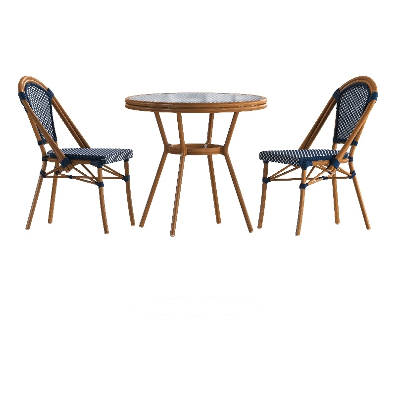 Afuera Living Indoor/Outdoor Bistro Set with Table & 2 Chairs in Navy/White
