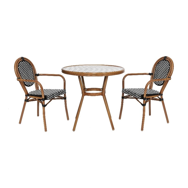 Afuera Living Indoor/Outdoor Bistro Set with Table & 2 Chairs in Black/White