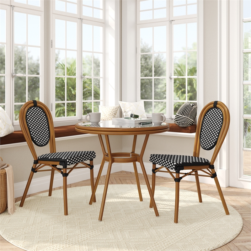 Afuera Living Indoor/Outdoor Bistro Set with Table & 2 Chairs in Black/White