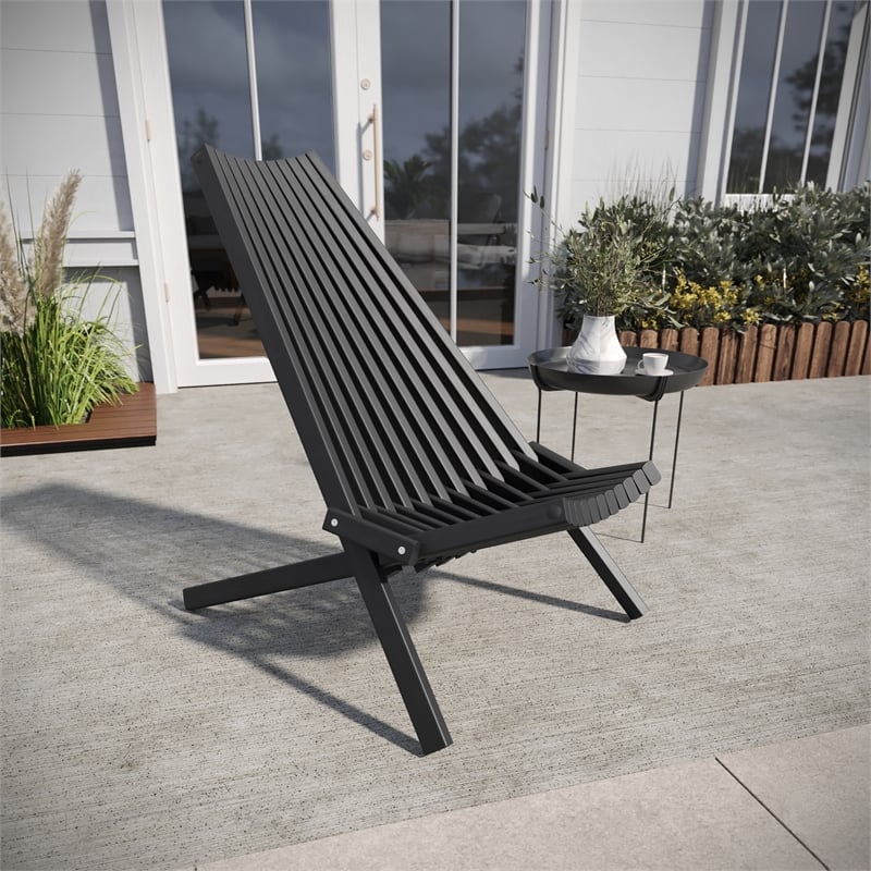 Afuera Living Indoor/Outdoor Low Profile Wood Patio Folding Chair in Black