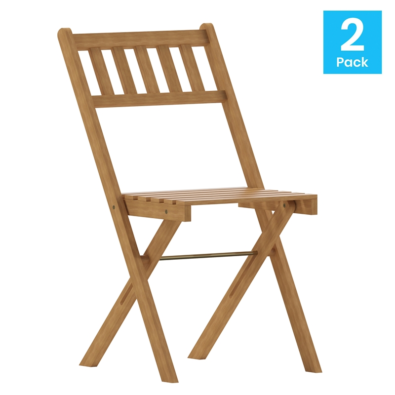 Afuera Living Indoor/Outdoor Wood Folding Bistro Chairs in Natural - Set of 2