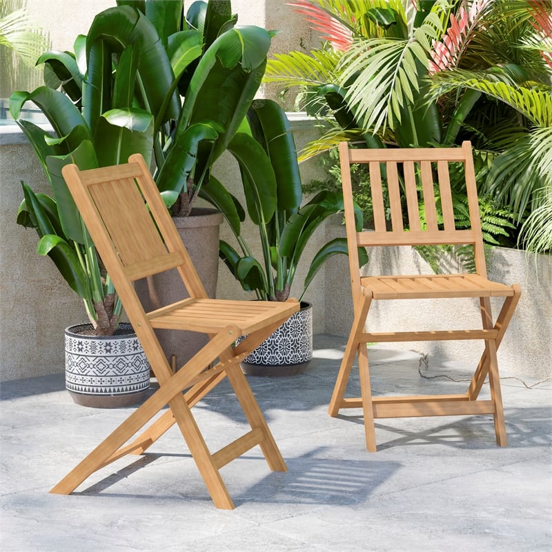 Afuera Living Indoor/Outdoor Wood Folding Bistro Chairs in Natural - Set of 2