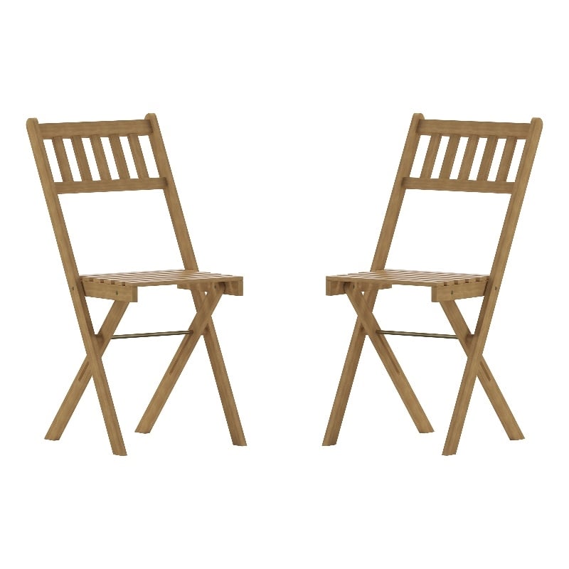 Afuera Living Indoor/Outdoor Wood Folding Bistro Chairs in Natural - Set of 2