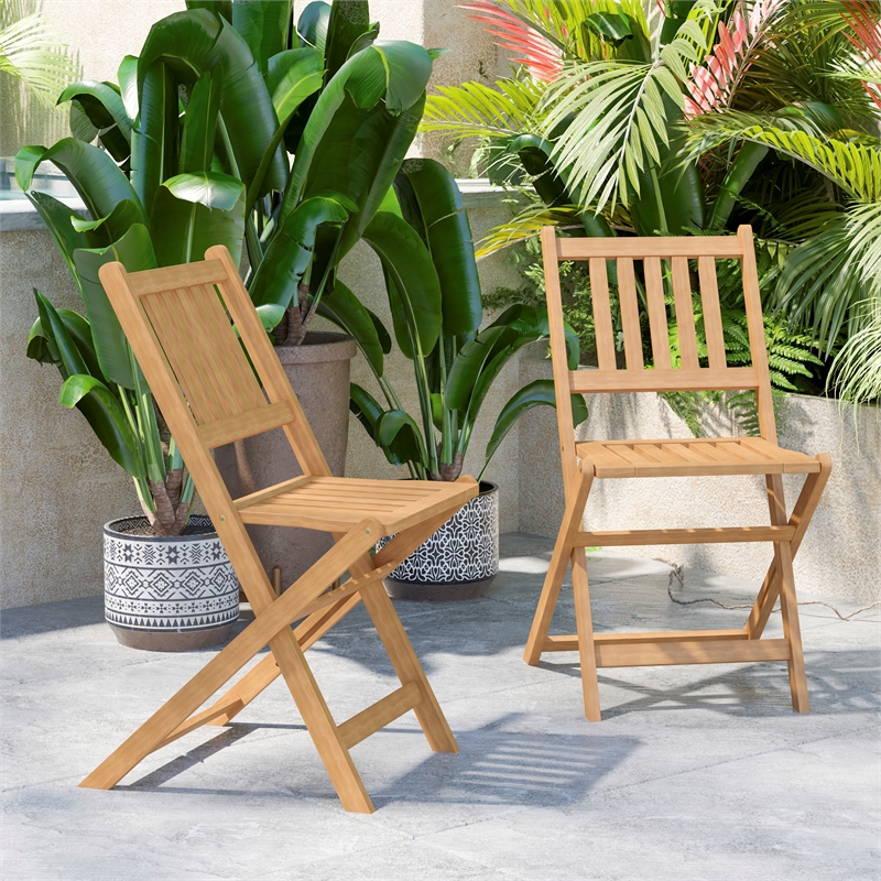 Afuera Living Indoor/Outdoor Wood Folding Bistro Chairs in Natural - Set of 2