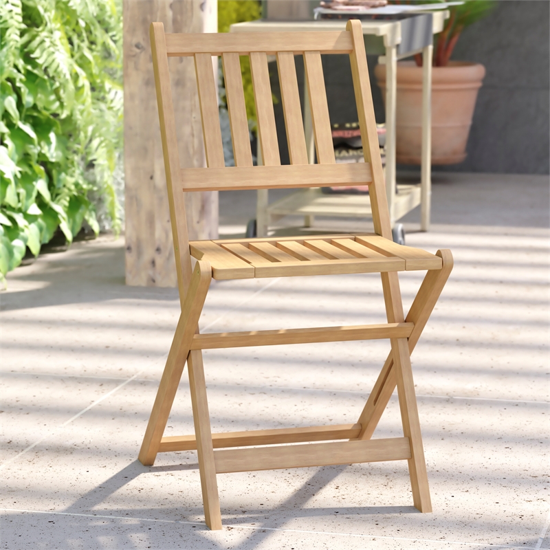 Afuera Living Indoor/Outdoor Wood Folding Bistro Chairs in Natural - Set of 2