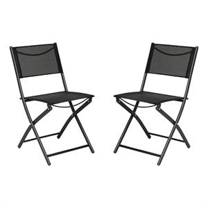 Afuera Living 2 Pack Outdoor Flex Folding Chair with Metal Frame in Black