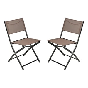 Afuera Living 2 Pack Outdoor Flex Folding Chair with Metal Frame in Brown
