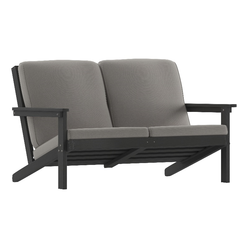Afuera Living Poly Resin Adirondack Loveseat & Cushions - Black/Charcoal