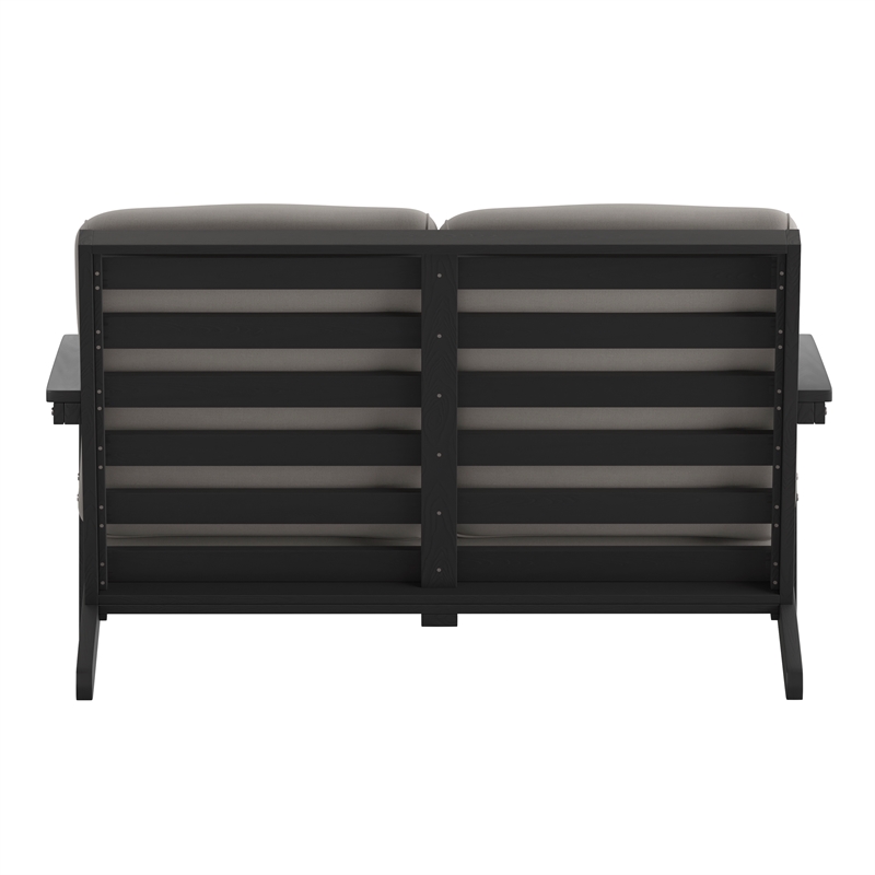 Afuera Living Poly Resin Adirondack Loveseat & Cushions - Black/Charcoal