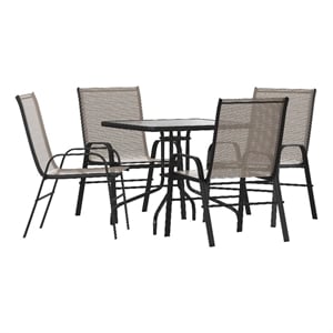 Afuera Living 5 Pc Patio Dining Set - 31.5&quot Glass Table 4 Brown Stack Chairs