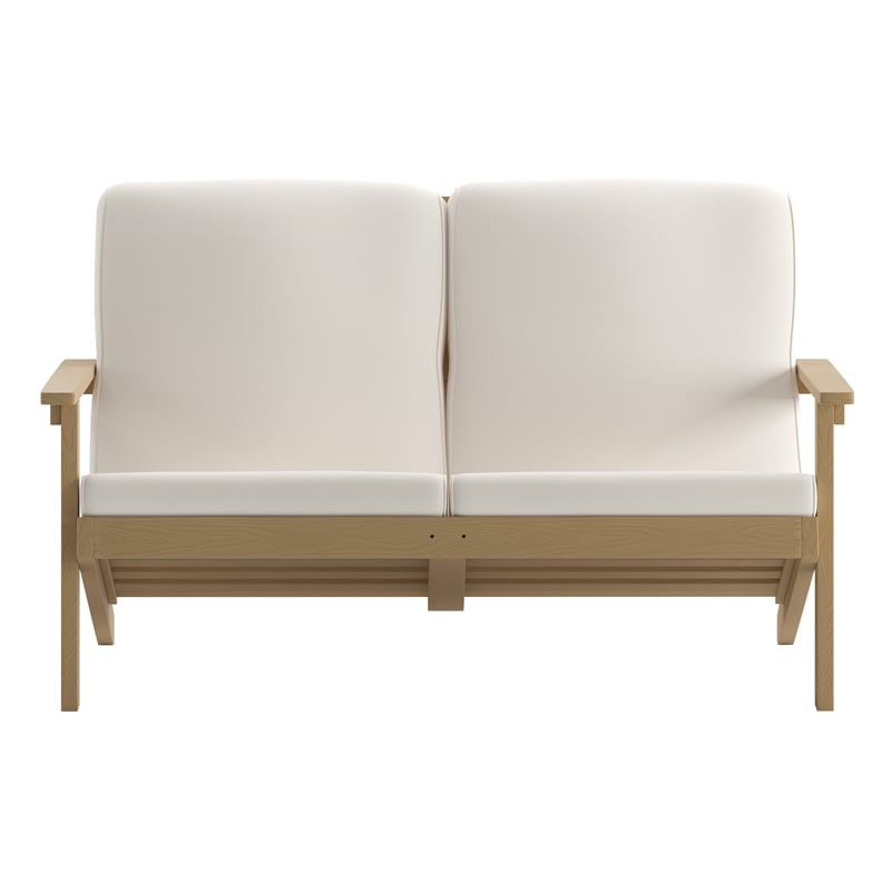 Afuera Living Poly Resin Adirondack Loveseat & Cushions in Natural Cedar/Cream