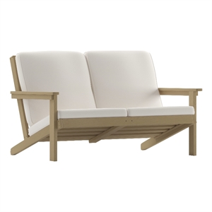 Afuera Living Poly Resin Adirondack Loveseat & Cushions in Natural Cedar/Cream