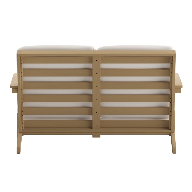 Afuera Living Poly Resin Adirondack Loveseat & Cushions in Natural Cedar/Cream
