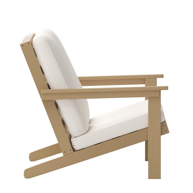 Afuera Living Poly Resin Adirondack Loveseat & Cushions in Natural Cedar/Cream