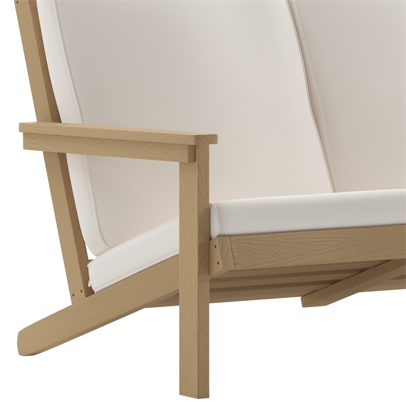 Afuera Living Poly Resin Adirondack Loveseat & Cushions in Natural Cedar/Cream