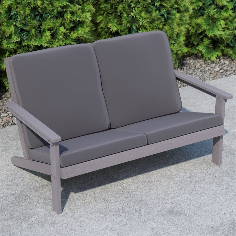 Afuera Living All-Weather Poly Resin Adirondack Loveseat & Cushions in Gray/Gray